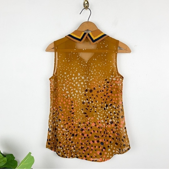 Cabi Women’s Orange Collard Sleeveless Sheer Top Sz XS - Picture 2 of 6